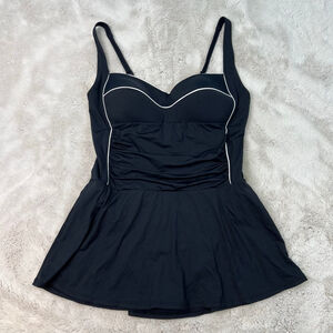 NIPTUCK Swimsuit One Piece Size US 12 Black Slimming Skirt Peplum Built in Bra